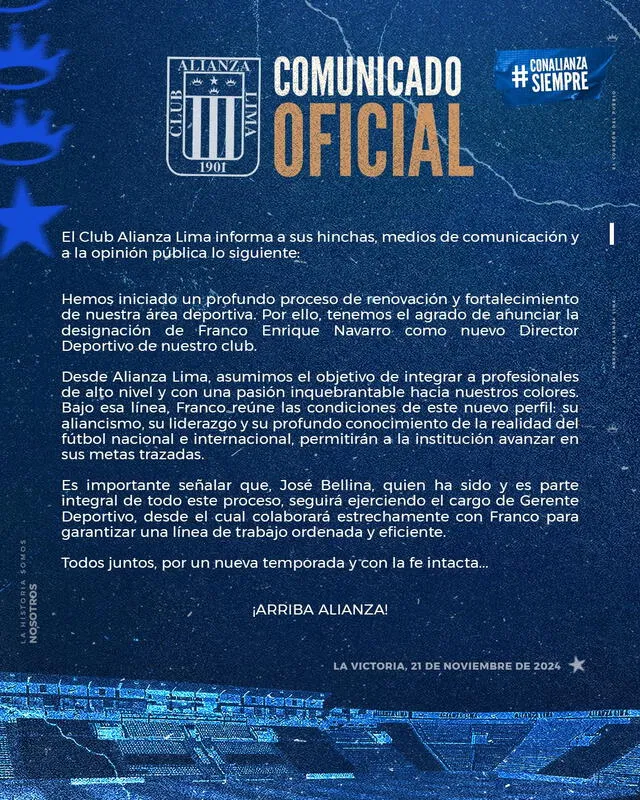  Comunicado de Alianza Lima. Foto: Alianza Lima   