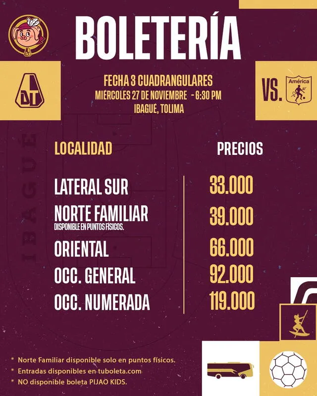 Boletas para el encuentro ante América de Cali. Foto: Club Deportes Tolima   