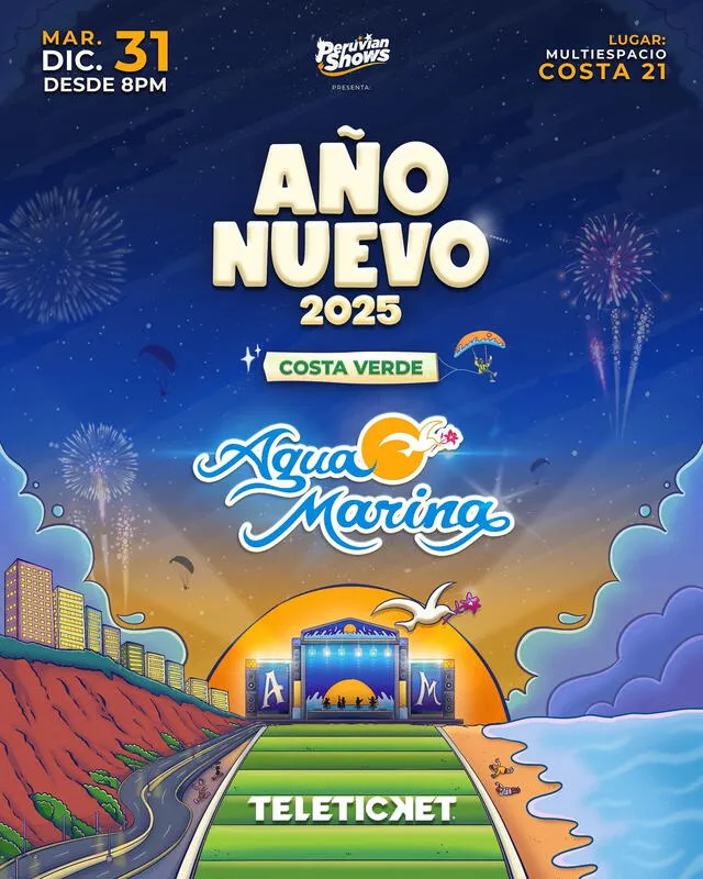  Agua Marina despedirá el 2024 con concierto en Costa 21. Foto: Facebook   