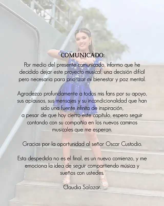  Claudia Salazar oficializa su salida de La Bella Luz y agradece el apoyo recibido. Foto: Instagram 