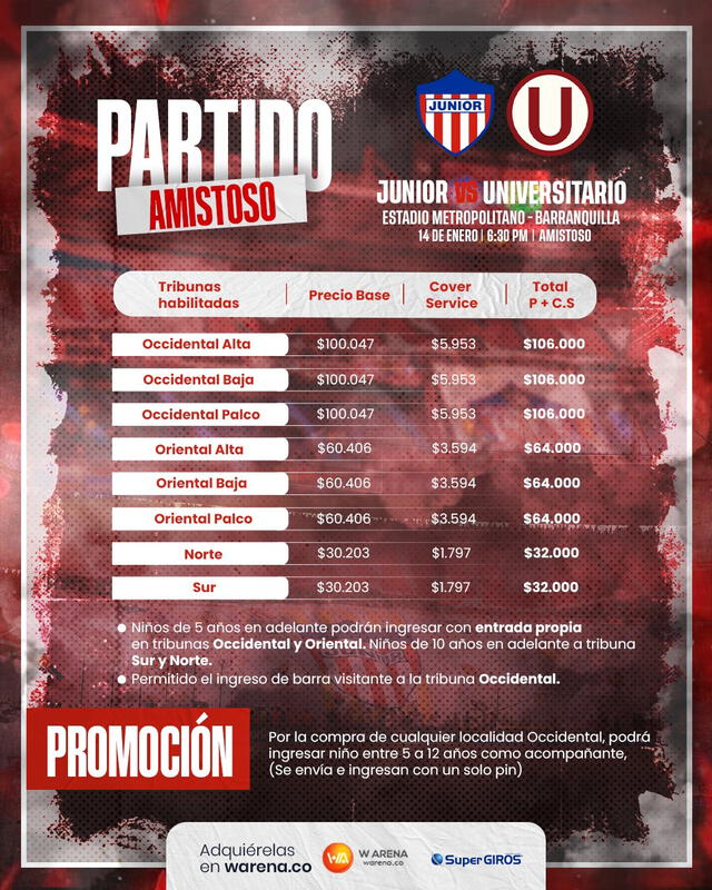 Precio de las boletas para el partido ante Universitario. Foto: Junior   