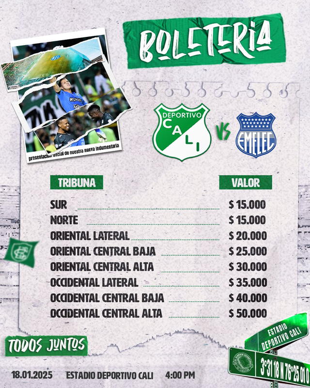 Boletas para el partido amistoso ante Emelec. Foto: Deportivo Cali   