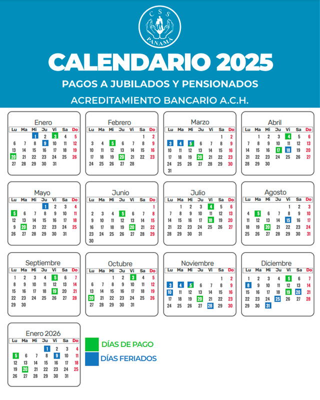 Calendario de pagos de la CSS por acreditamiento bancario ACH. Foto: CSS   