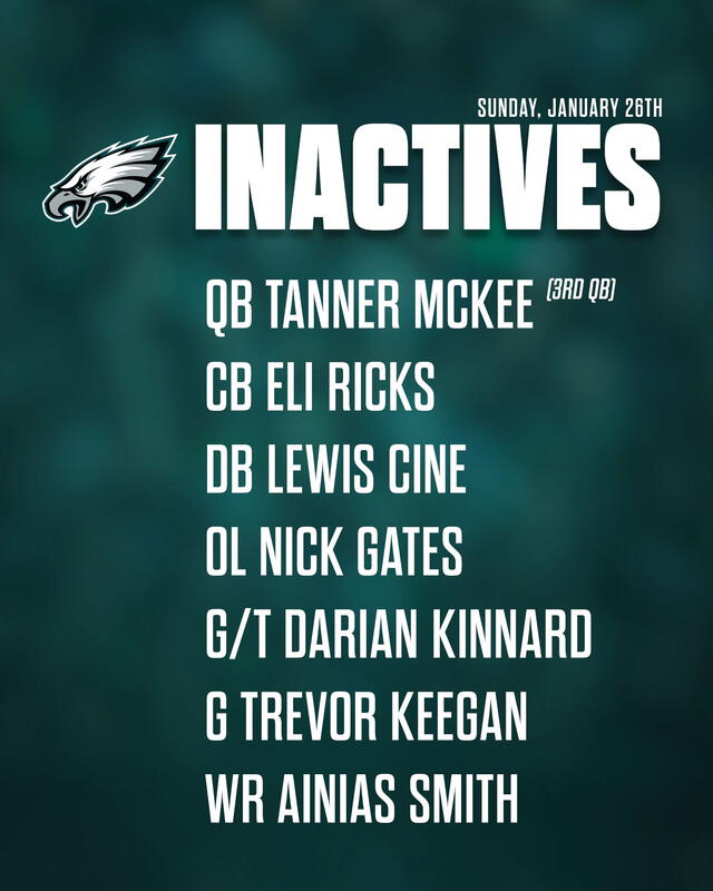 Inactivos de los Philadelphia Eagles. Foto: eagles / X   