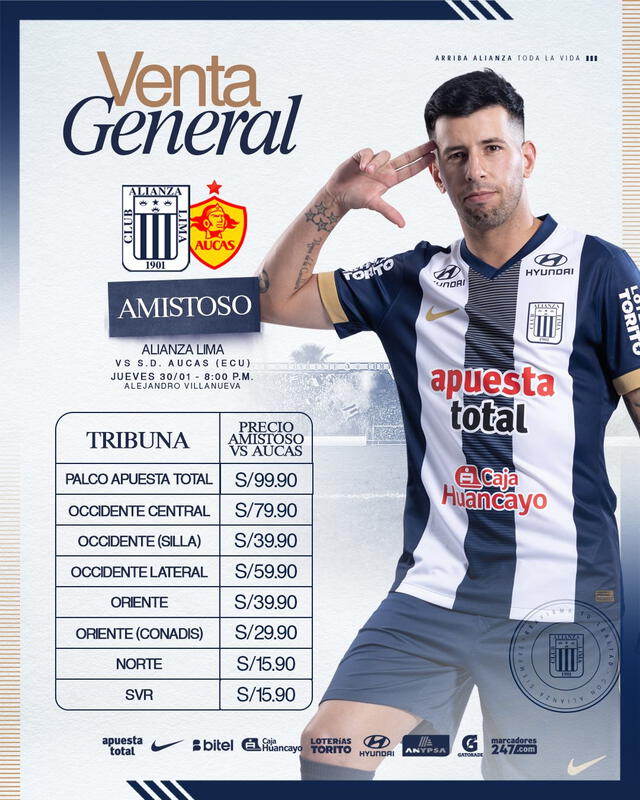  Precios confirmados del amistoso internacional. Foto: Alianza Lima   