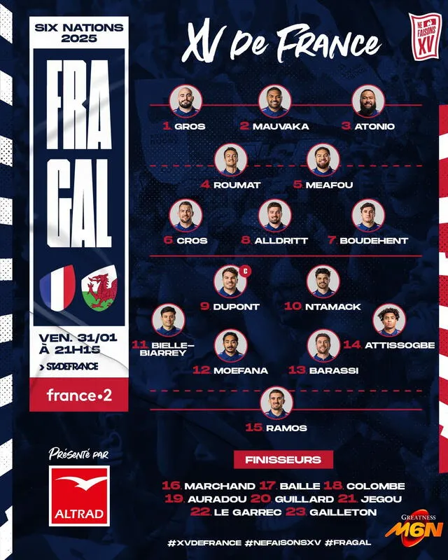 XV titular de Francia. Foto: France Rugby 