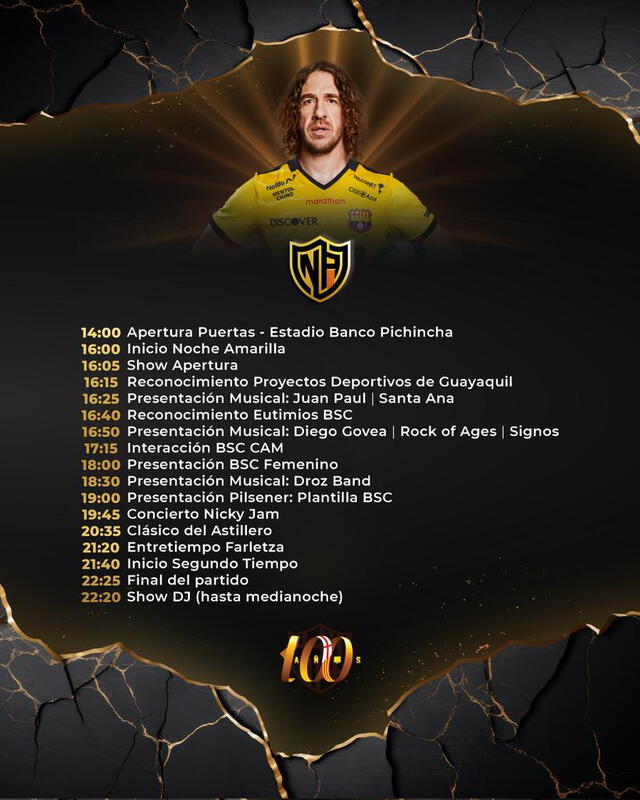 Plan de actividades de la Noche Amarilla 2025. Foto: Barcelona SC 