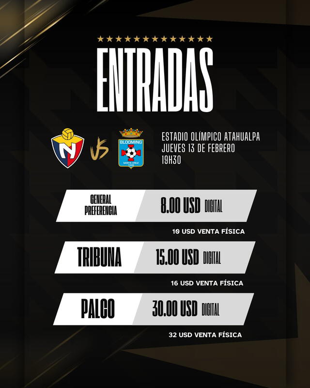 Precios de las entradas para el partido ante Blooming. Foto: Club Deportivo El Nacional 