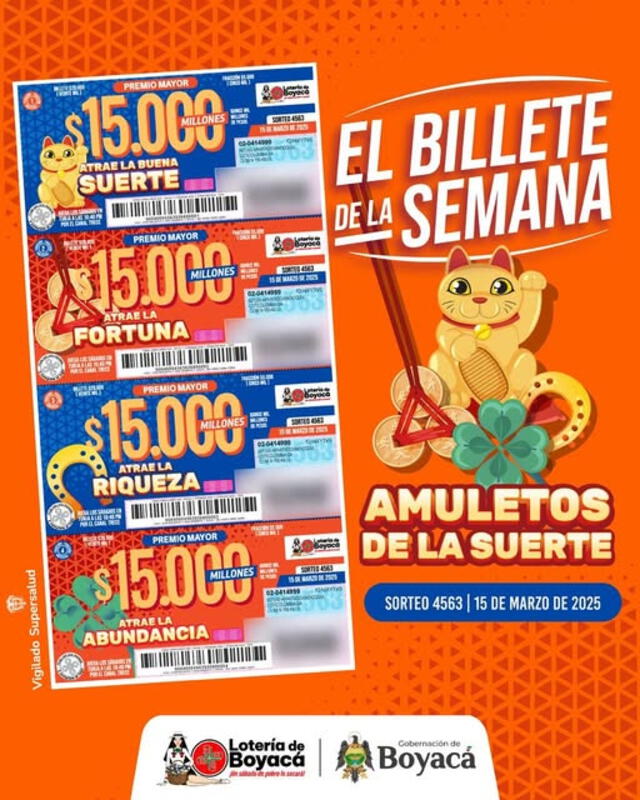 Este es el billete del sorteo 4563. Foto: Lotería de Boyacá Este es el billete del sorteo 4563. Foto: Lotería de Boyacá