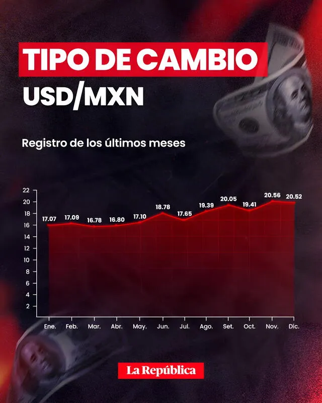 Cifras alcanzadas por el dólar en México durante el 2024. Foto: Composición LR Cifras alcanzadas por el dólar en México durante el 2024. Foto: Composición LR
