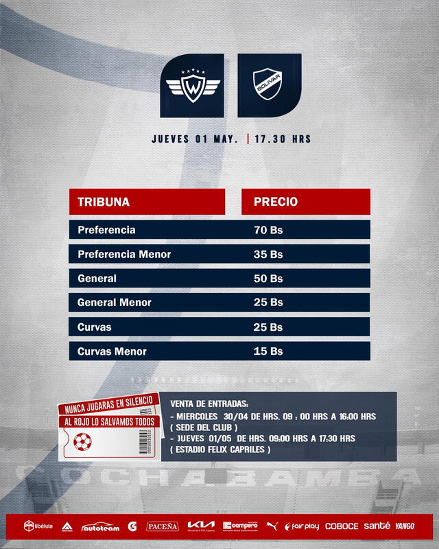 Precio de las entradas para el juego contra Bolívar. Foto: Jorge Wilstermann Precio de las entradas para el juego contra Bolívar. Foto: Jorge Wilstermann