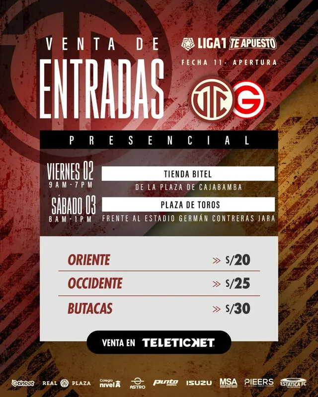 Foto: Precios de las entradas para el partido ante Deportivo Garcilaso. Foto: UTC Foto: Precios de las entradas para el partido ante Deportivo Garcilaso. Foto: UTC