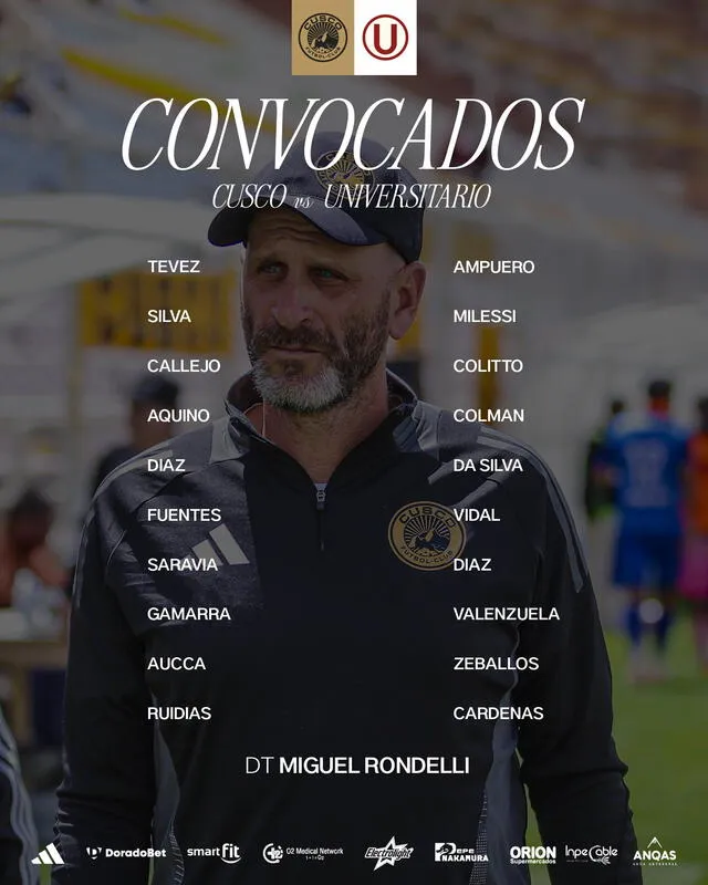 Convocados de Cusco FC para el partido ante Universitario. Foto: Cusco FC Convocados de Cusco FC para el partido ante Universitario. Foto: Cusco FC