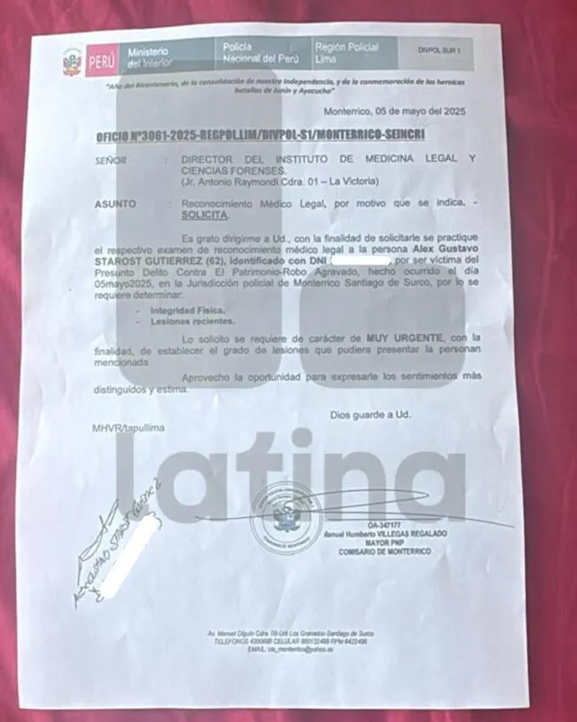 Denuncia de la agresión y robo del abogado de Mario Cabani. Foto: Latina/X Denuncia de la agresión y robo del abogado de Mario Cabani. Foto: Latina/X
