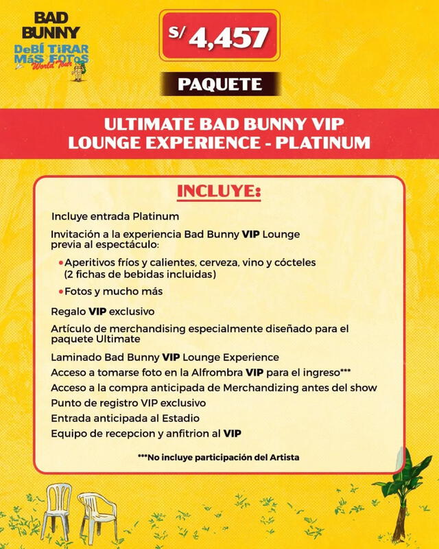 Paquete del concierto de Bad Bunny en Perú. Foto: Difusión Paquete del concierto de Bad Bunny en Perú. Foto: Difusión