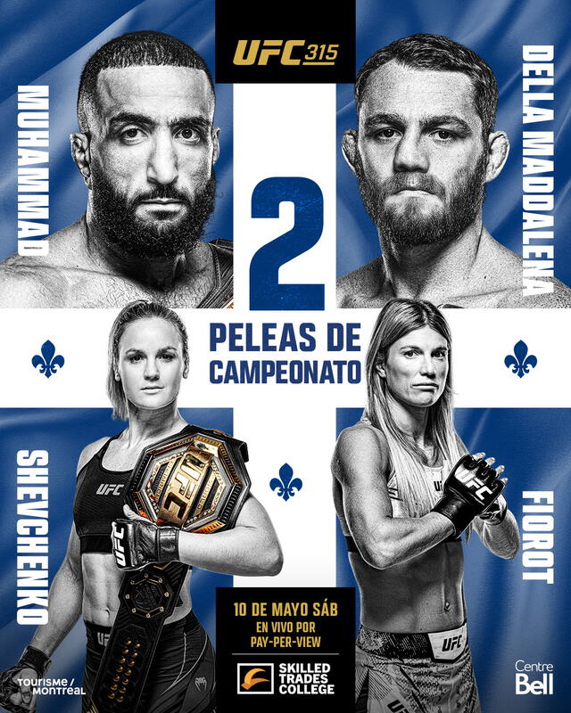 Banner oficial del evento UFC en el Centre Bell de Montreal. Foto: UFC Banner oficial del evento UFC en el Centre Bell de Montreal. Foto: UFC