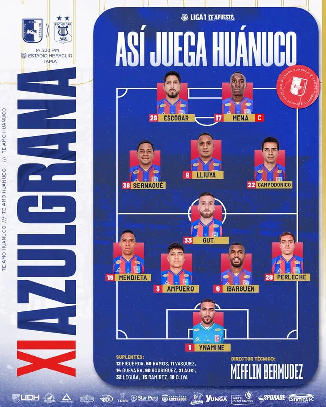 Once inicial de los azulgranas. Foto: Alianza UDH Once inicial de los azulgranas. Foto: Alianza UDH