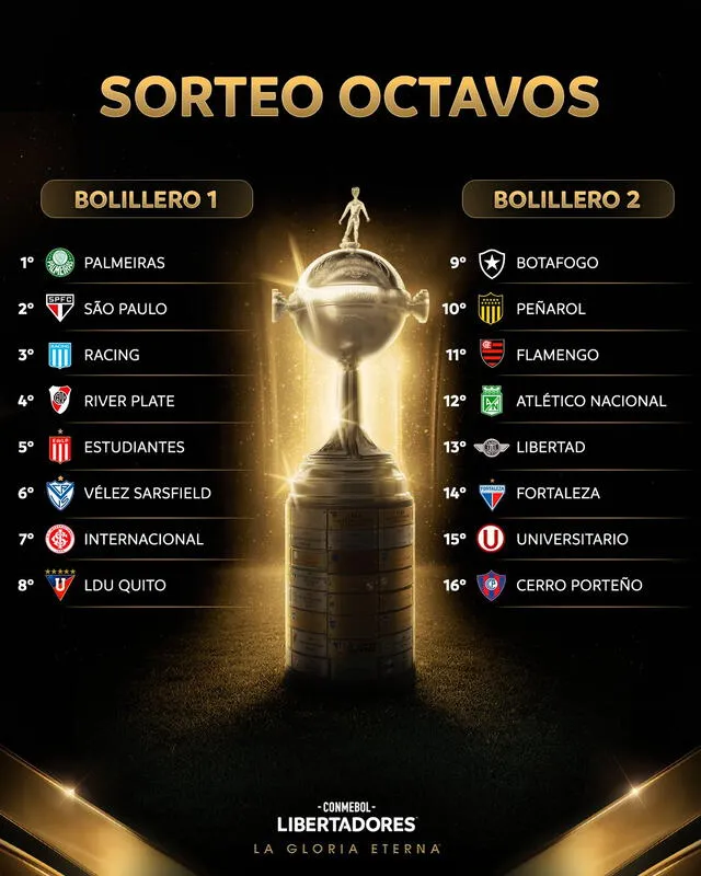 Equipos clasificados a los octavos de final de la Copa Libertadores 2025. Foto: Conmebol Libertadores Equipos clasificados a los octavos de final de la Copa Libertadores 2025. Foto: Conmebol Libertadores