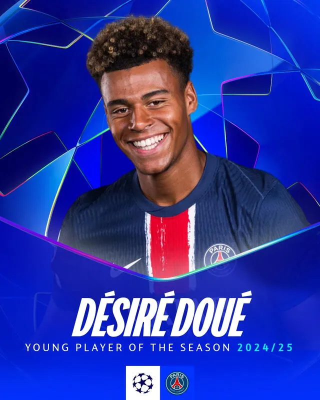 Désiré Doué fue elegido como el mejor jugador joven. Foto: UEFA Désiré Doué fue elegido como el mejor jugador joven. Foto: UEFA