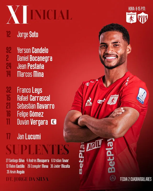 Equipo titular de los diablos rojos. Foto: América de Cali   
