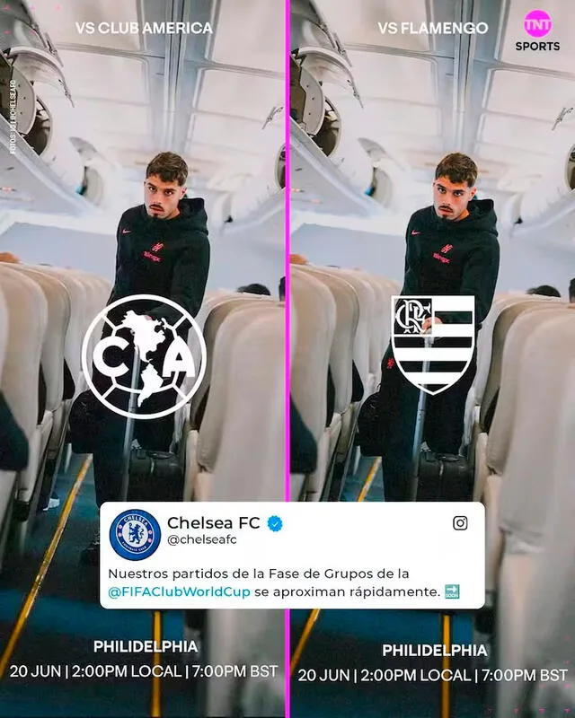 Publicación errónea del Chelsea (a la izquierda) y corregida (a la derecha) sobre el Mundial de Clubes 2025. Publicación errónea del Chelsea (a la izquierda) y corregida (a la derecha) sobre el Mundial de Clubes 2025.