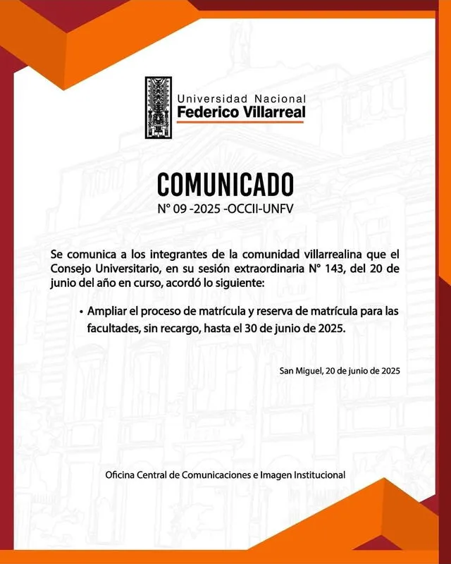  Comunicado UNFV. Foto: UNFV   