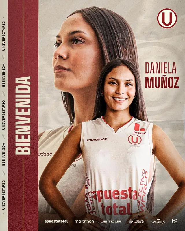 Publicación oficial de Universitario sobre el fichaje de Daniela Muñoz. Foto: Universitario Vóley   