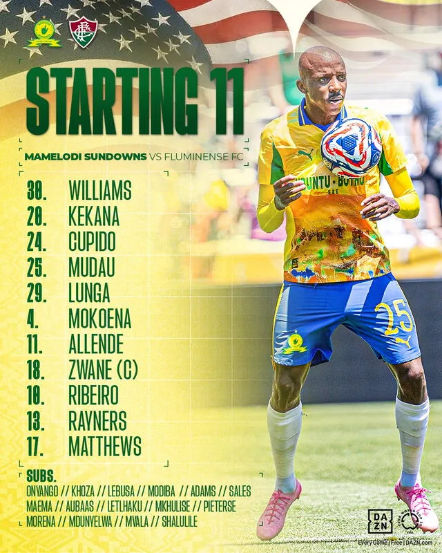 Alineación de los sudafricanos. Foto: Mamelodi Sundowns FC Alineación de los sudafricanos. Foto: Mamelodi Sundowns FC