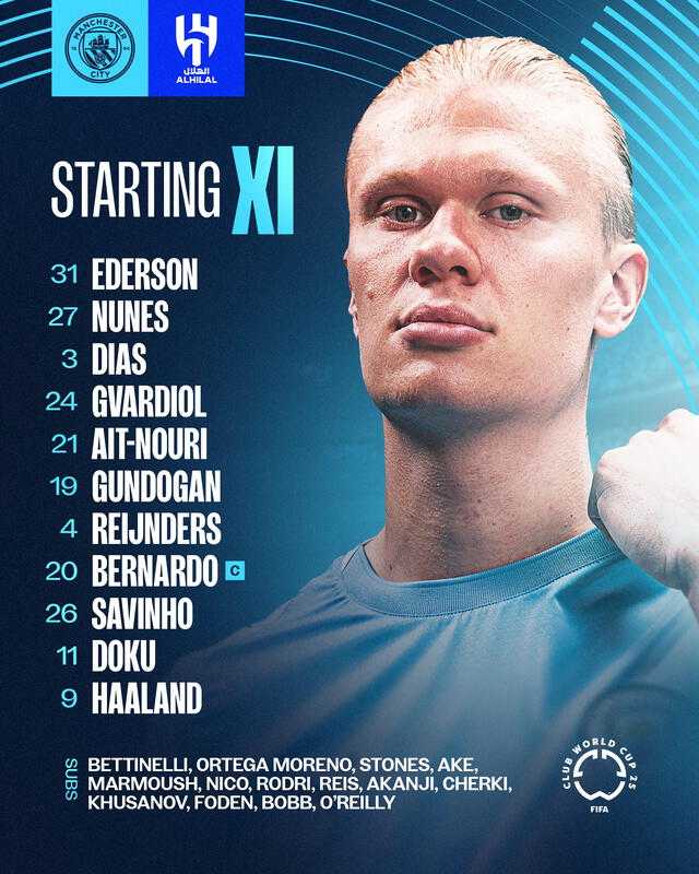Alineación titular de Manchester City ante Al Hilal.   