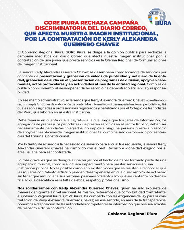 Pronunciamiento del GORE de Piura   