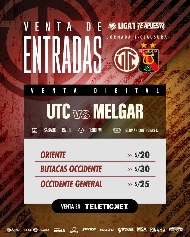 Precio de las entradas para el partido ante Melgar. Foto: UTC Precio de las entradas para el partido ante Melgar. Foto: UTC