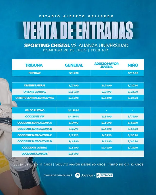 Precios de las entradas para el juego ante Alianza UDH. Foto: Sporting Cristal Precios de las entradas para el juego ante Alianza UDH. Foto: Sporting Cristal