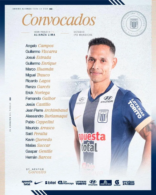 Convocados de Alianza Lima contra Juan Pablo II. Foto: Alianza Lima   