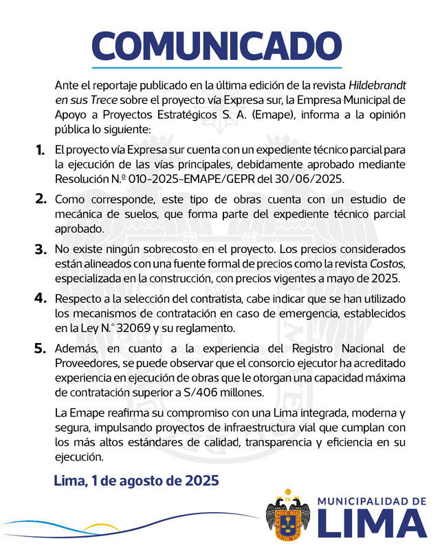 Comunicado. Foto: MML Comunicado. Foto: MML
