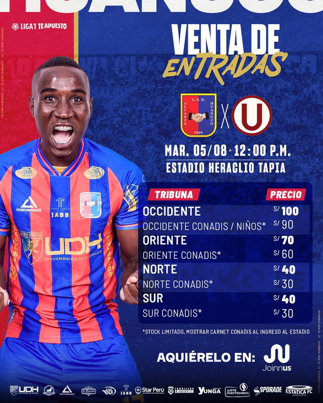 Precio de las entradas para el Universitario vs Alianza Universidad en Huánuco. Foto: Alianza UDH   