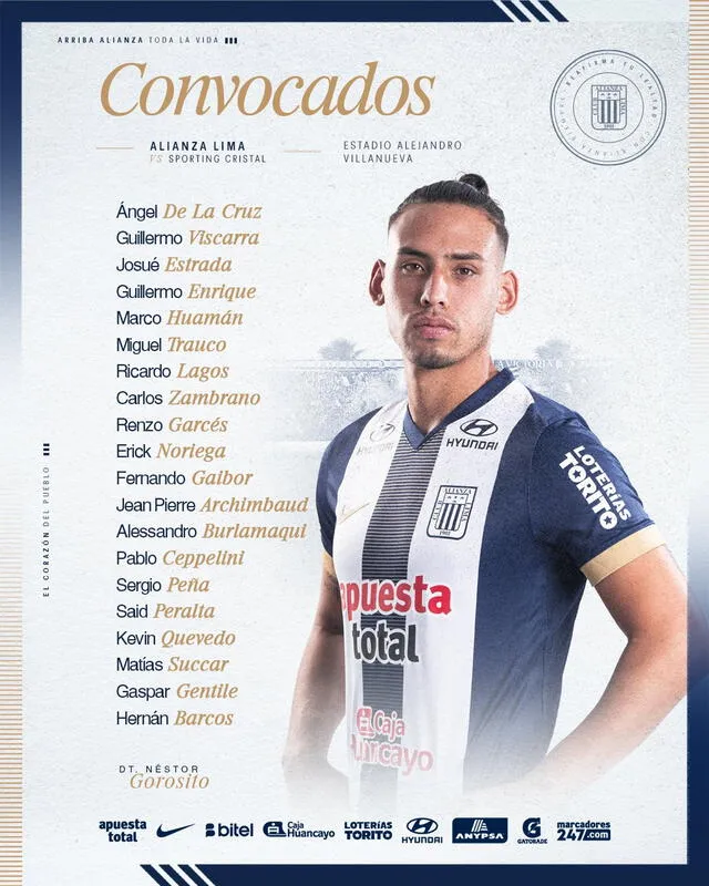 Nómina oficial de Alianza Lima para partido ante Sporting Cristal. Foto: Club Alianza Lima   