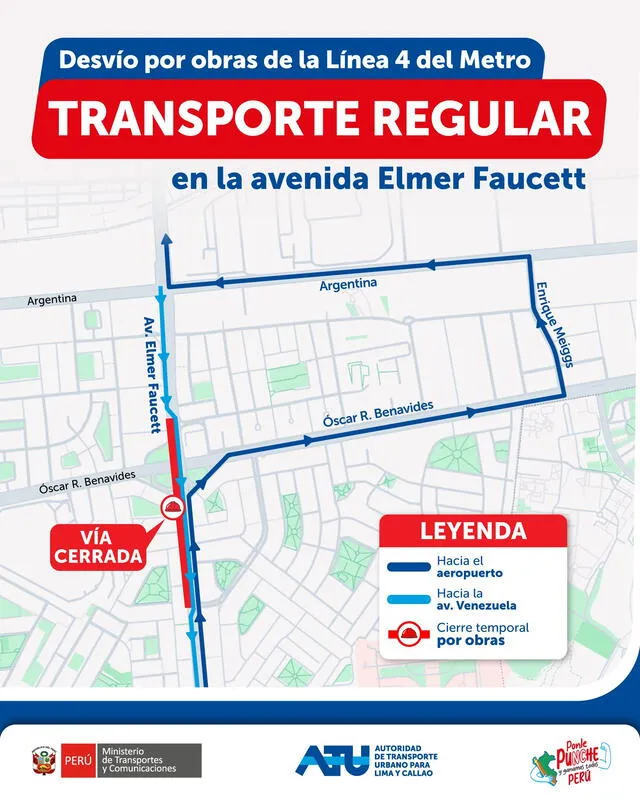 Desvío vehicular en la avenida Elmer Faucett