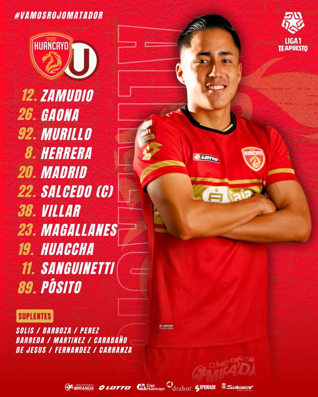 Equipo titular del Rojo Matador. Foto: Sport Huancayo Equipo titular del Rojo Matador. Foto: Sport Huancayo
