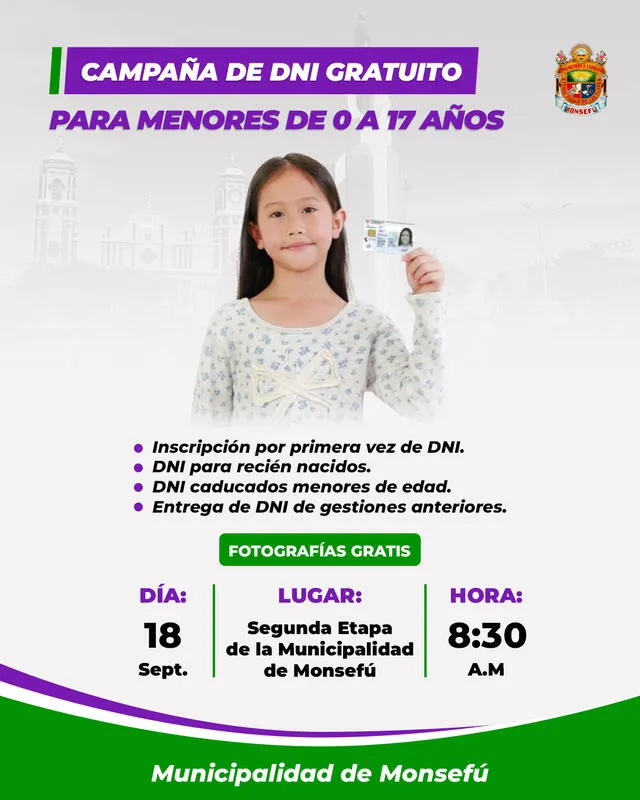 DNI electrónico gratis. Foto: Municipalidad de Monsefú DNI electrónico gratis. Foto: Municipalidad de Monsefú