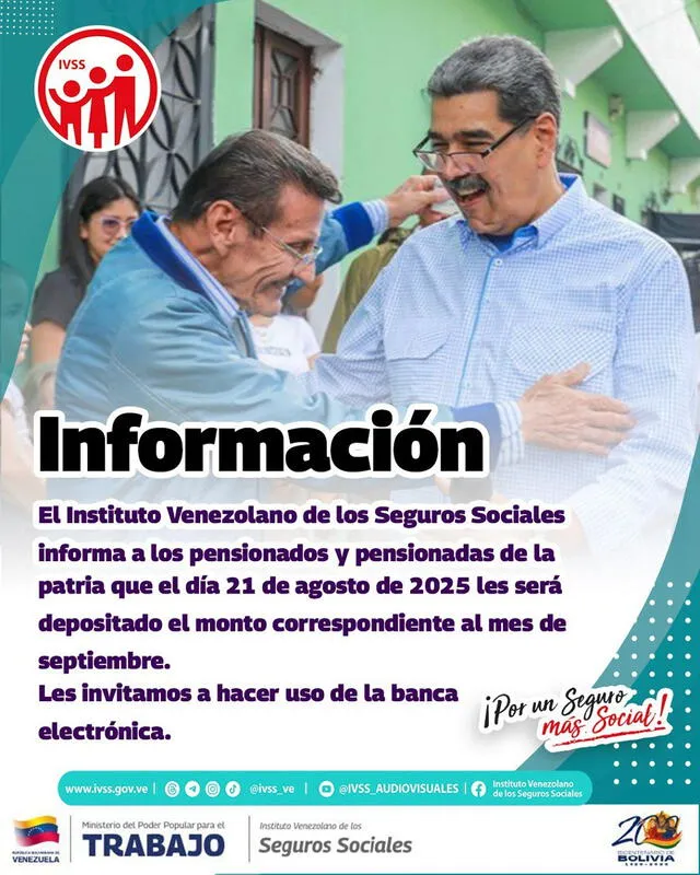 Anuncio de la pensión de septiembre 2025. Foto: IVSS   