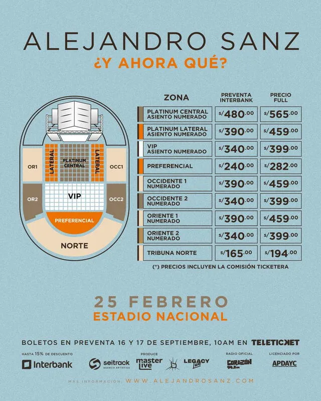 Entradas para el concierto de Alejandro Sanz en Lima. Foto: Teleticket   