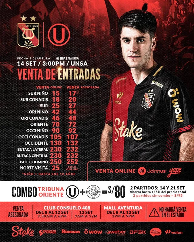 Entradas para el Universitario vs Melgar por el Torneo Clausura. Foto: FBC Melgar 
