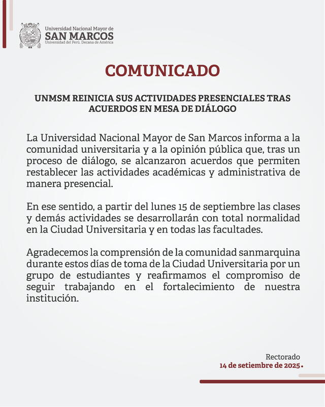 San Marcos reinicia sus actividades presenciales.