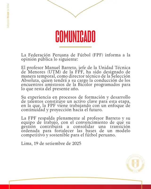 Comunicado de la FPF sobre Manuel Barreto. Foto: FPF   