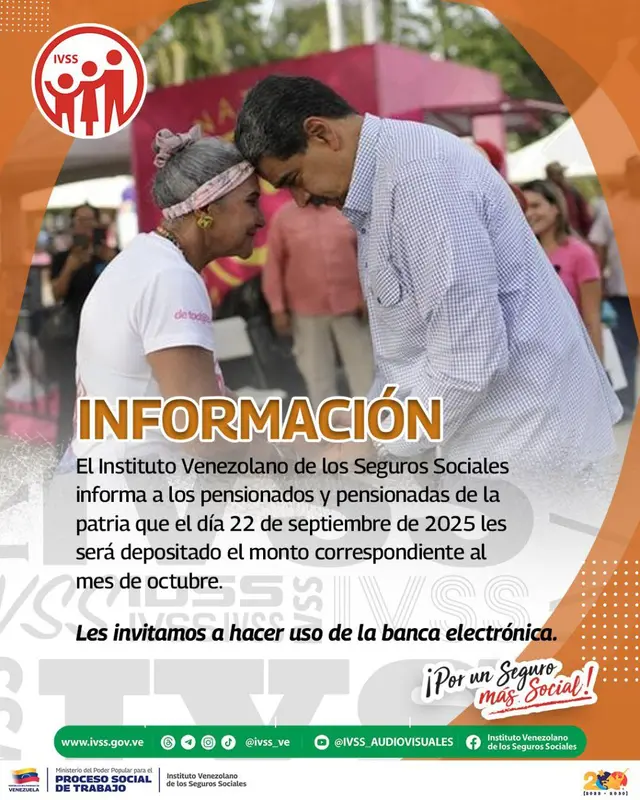 Anuncio de la pensión de octubre 2025. Foto: IVSS   