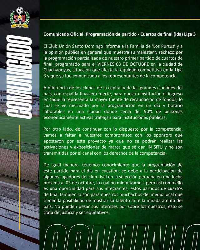 Comunicado de Unión Santo Domingo Comunicado de Unión Santo Domingo