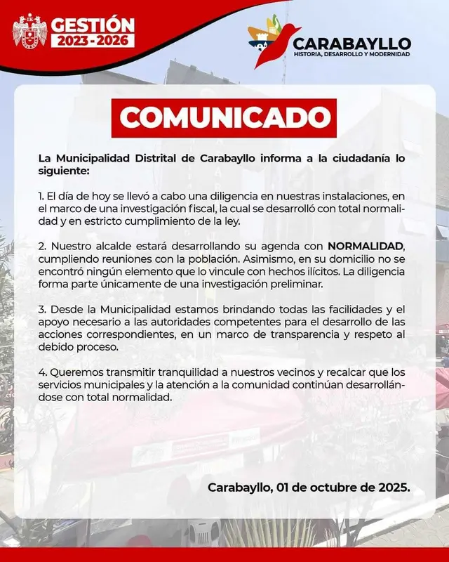 Pronunciamiento de la Municipalidad de Carabayllo Pronunciamiento de la Municipalidad de Carabayllo