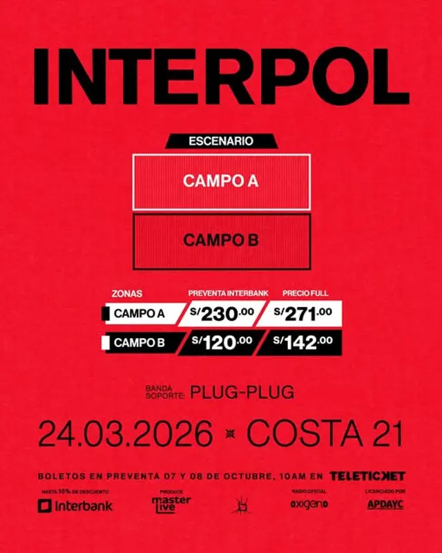 Precios de entradas para el concierto de Interpol. Foto: difusión/Facebook   