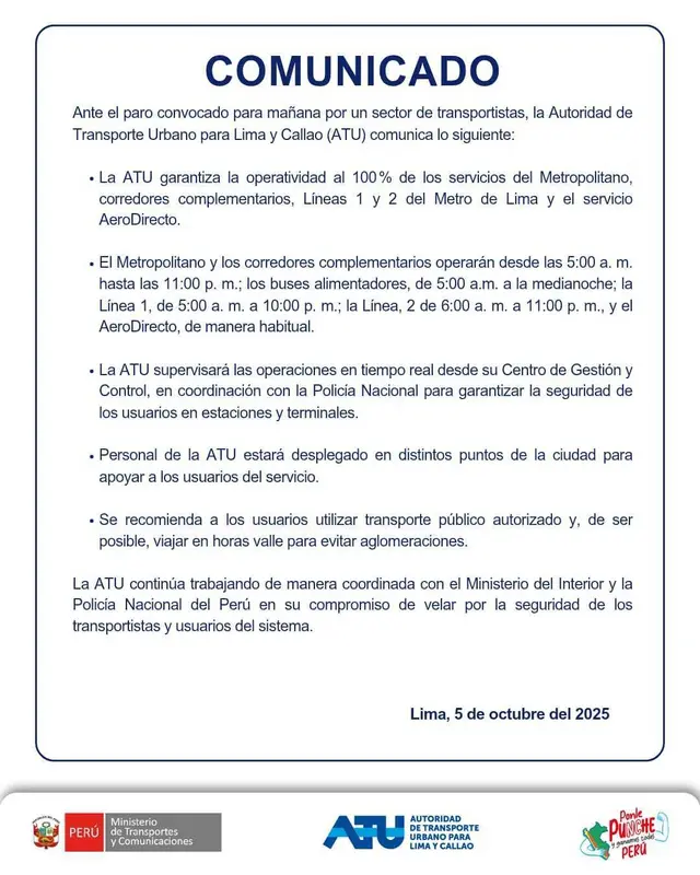 Comunicado ATU Comunicado ATU