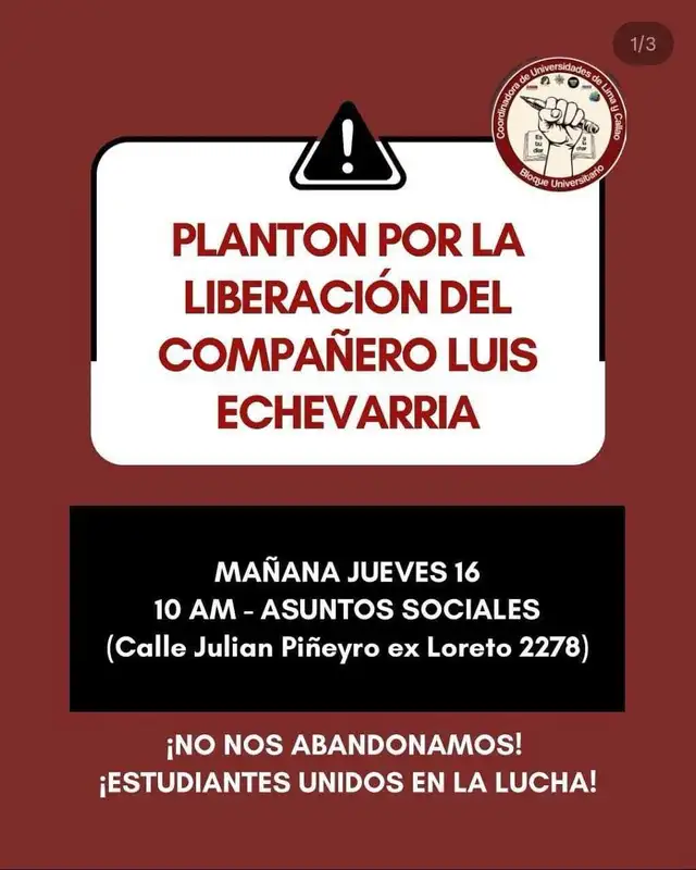 Estudiantes anuncian platón exigiendo la liberación de Diego Echevarría.   